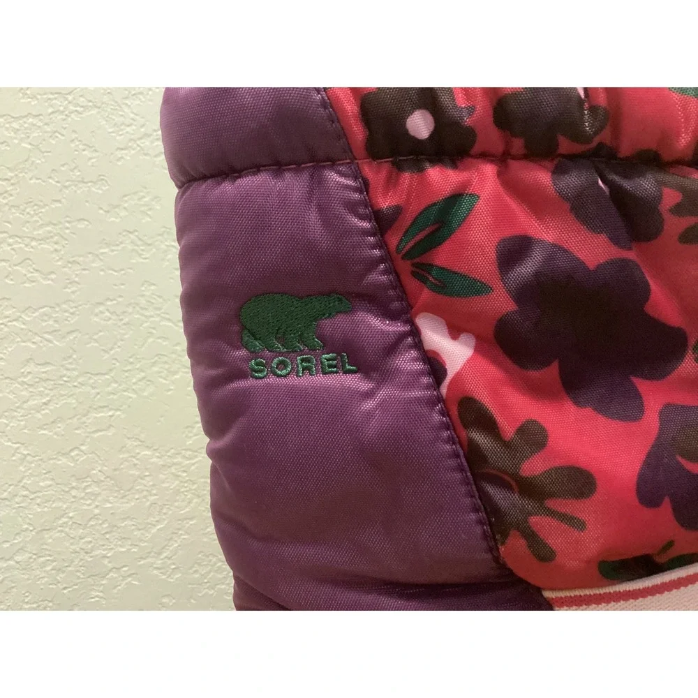 Sorel Snow Boots Kids 12.5 Purple Pink Floral Waterproof Insulated NC1811-505